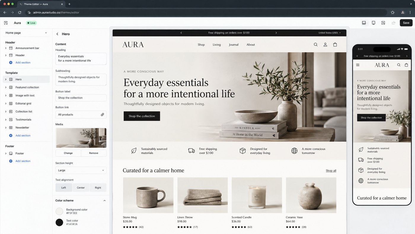 Screenshot of a Shopify theme editor showing a redesigned fashion brand store